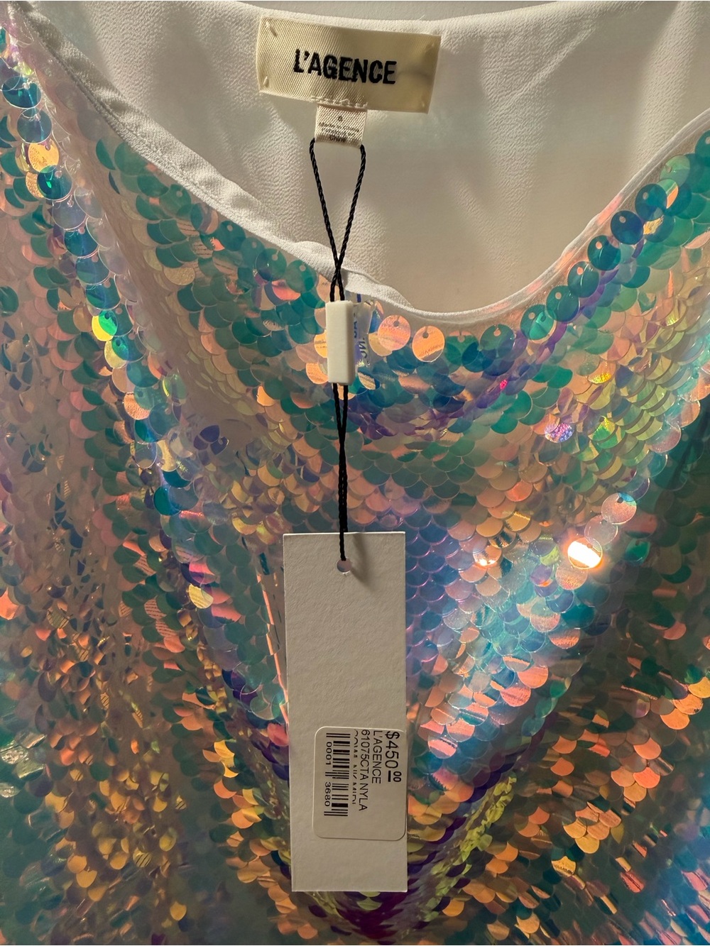 L'AGENCE Iridescent Sequin Mini Dress - White Straps - Picture 2 of 4